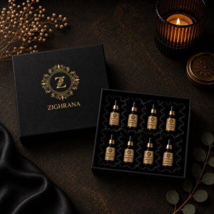 Zighrana essential oil sampler kit pack of 8 2ml vials Kannauj Pure essential oil sample set India lavender frankincense patchouli Aromatherapy starter kit India Zighrana since 1911