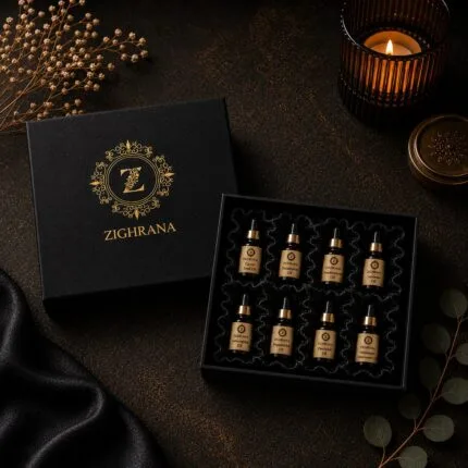 Zighrana essential oil sampler kit pack of 8 2ml vials Kannauj Pure essential oil sample set India lavender frankincense patchouli Aromatherapy starter kit India Zighrana since 1911